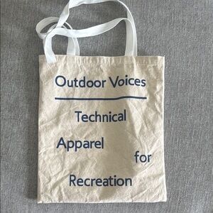 Outdoor Voices Beige Tote with Blue Text
